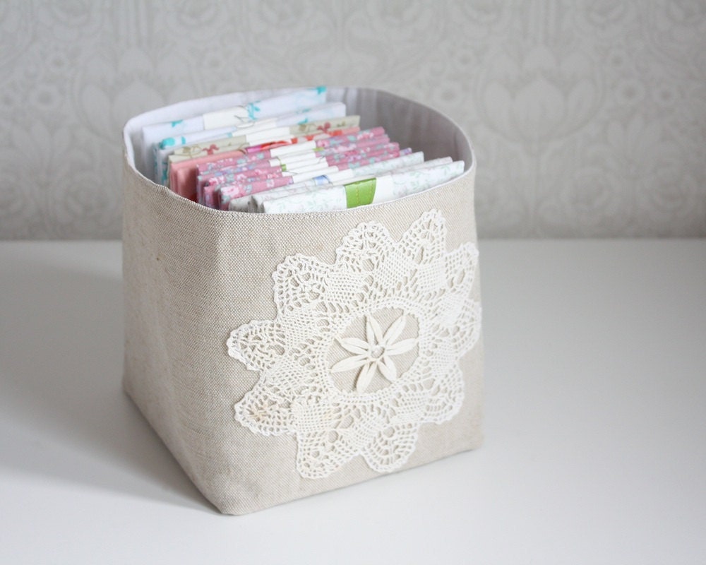 small storage bin -linen and lace collection