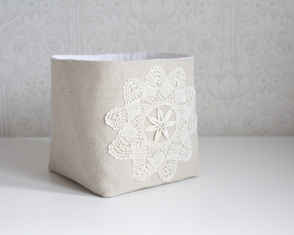 small storage bin -linen and lace collection