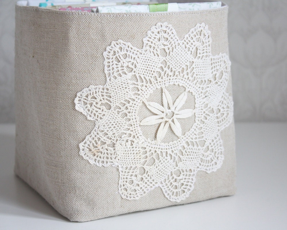 small storage bin -linen and lace collection