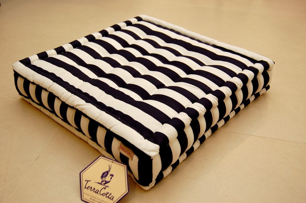 Set of two floor cushion deep blue and white stripe (ANNA)