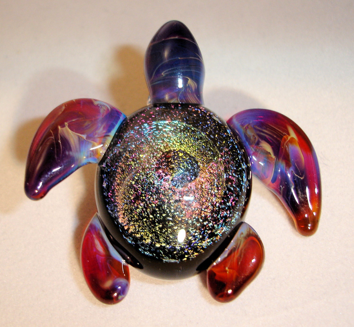 Hand Blown Glass Sea Turtle Dichroic Shell Lampwork Pendant (T5122) FREE SHIPPING