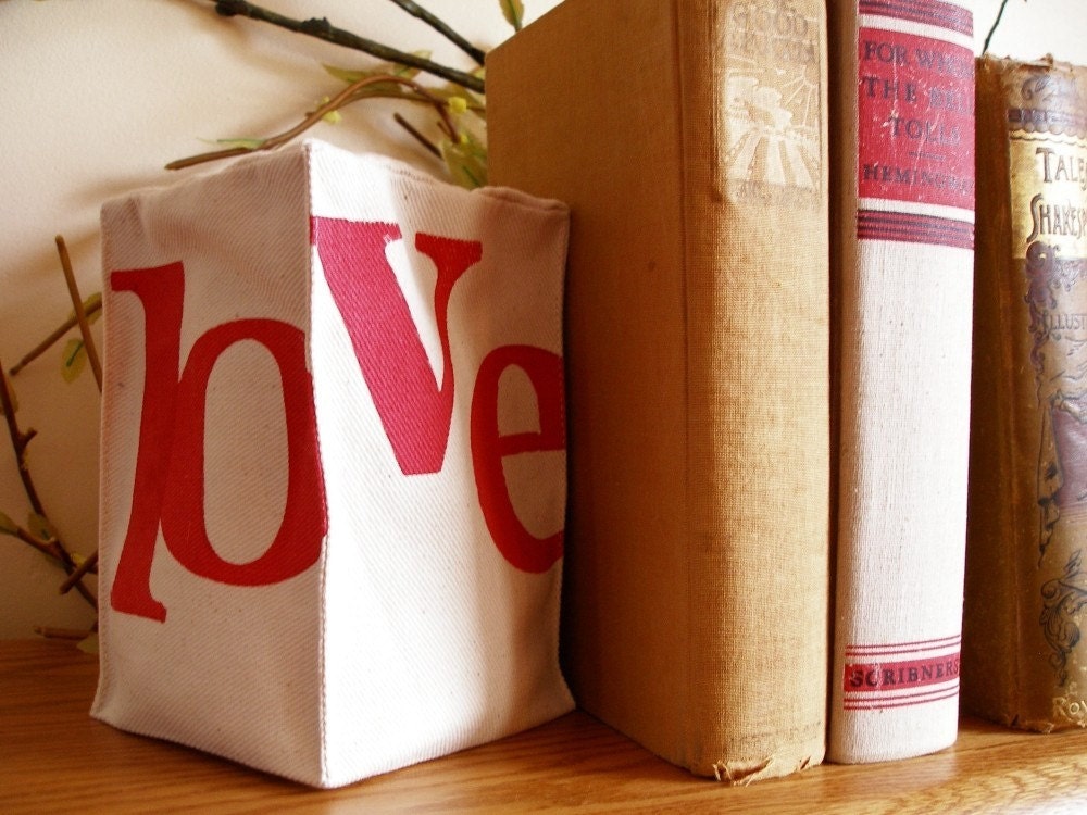 Hand Stamped Love Bookend in Red