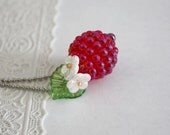 Berry Strawberry Summer Necklace with Flowers and Leaf