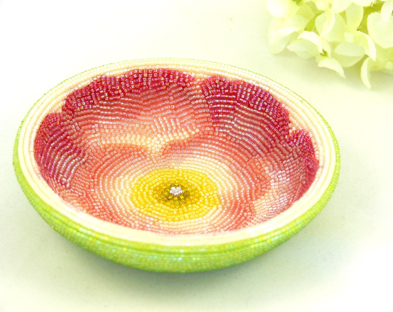 Poppy Flower Bowl Beaded Jewelry Keeper Decorative Trinket Dish