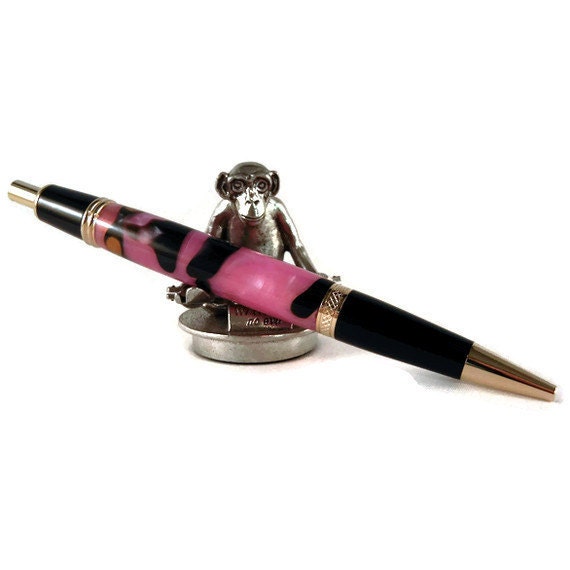 Unique Hand Turned Pen Made From Magenta and Black Acrylic