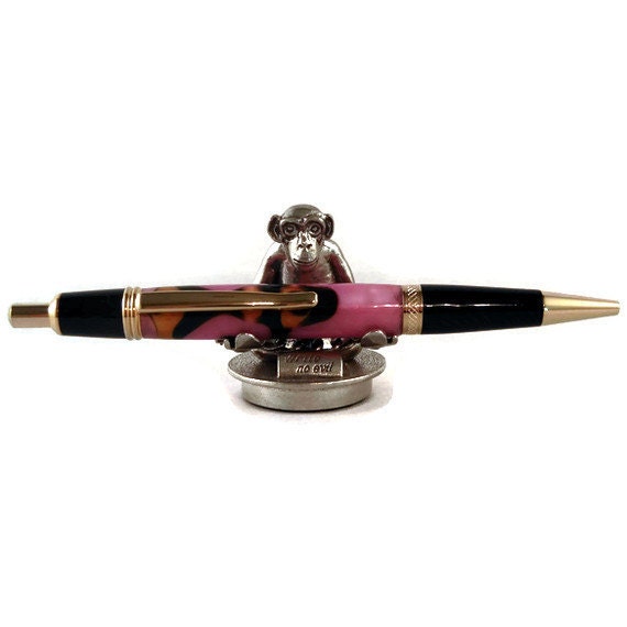 Unique Hand Turned Pen Made From Magenta and Black Acrylic