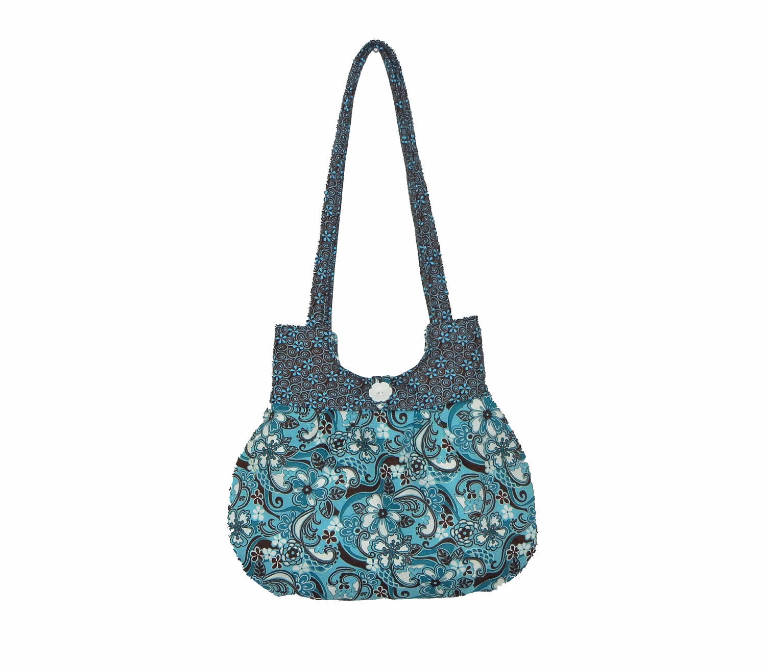SALE... Purse Handbag Teal Brown Floral Gift For Her Sweet Pea Tote Everyday Bag