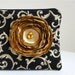 Wristlet Bag - Black & Cream Scroll / Gold Satin Flower