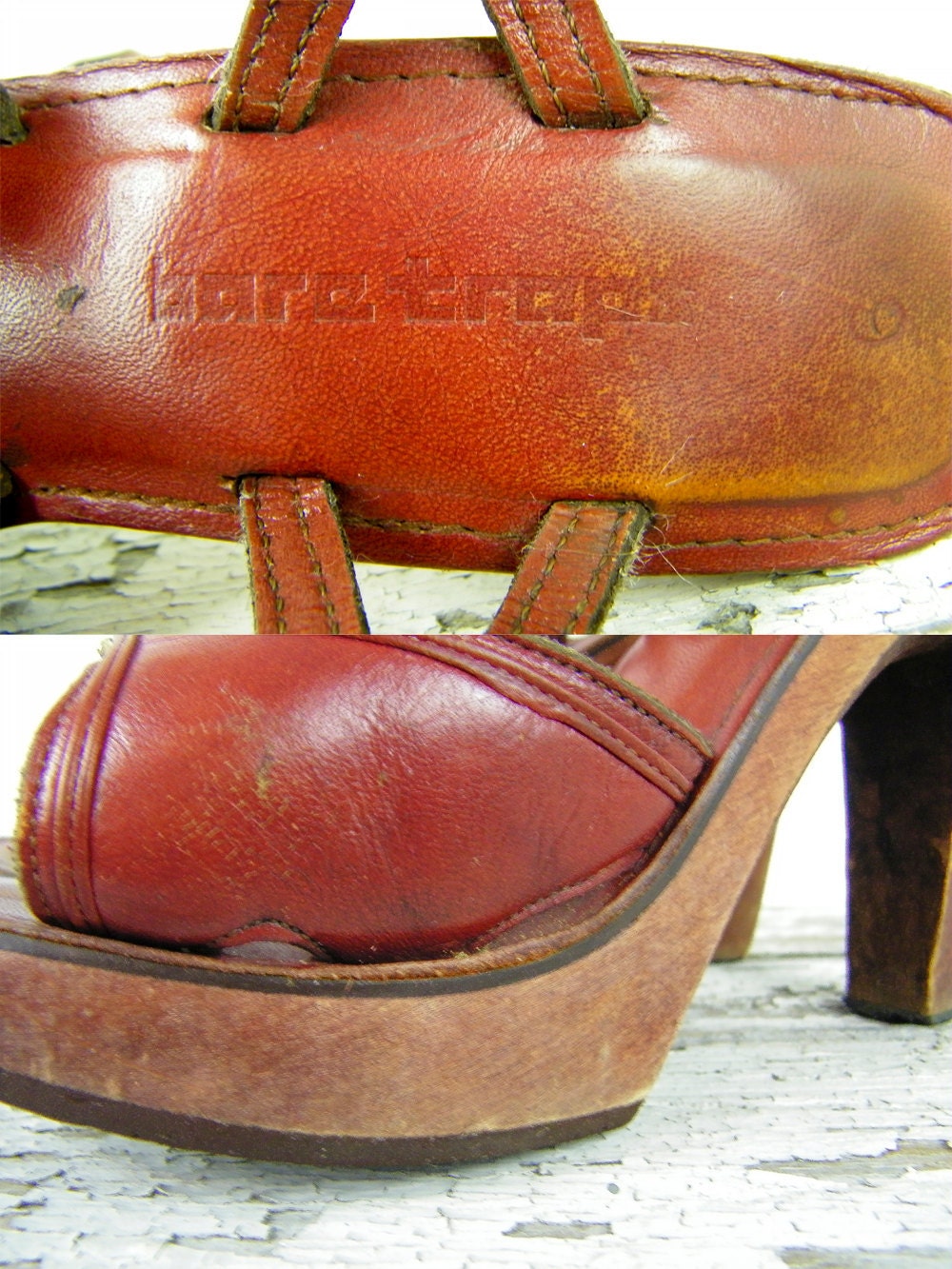 1970s platforms / 70s wood platforms / Bare Traps Cut Out Open Toe Heels