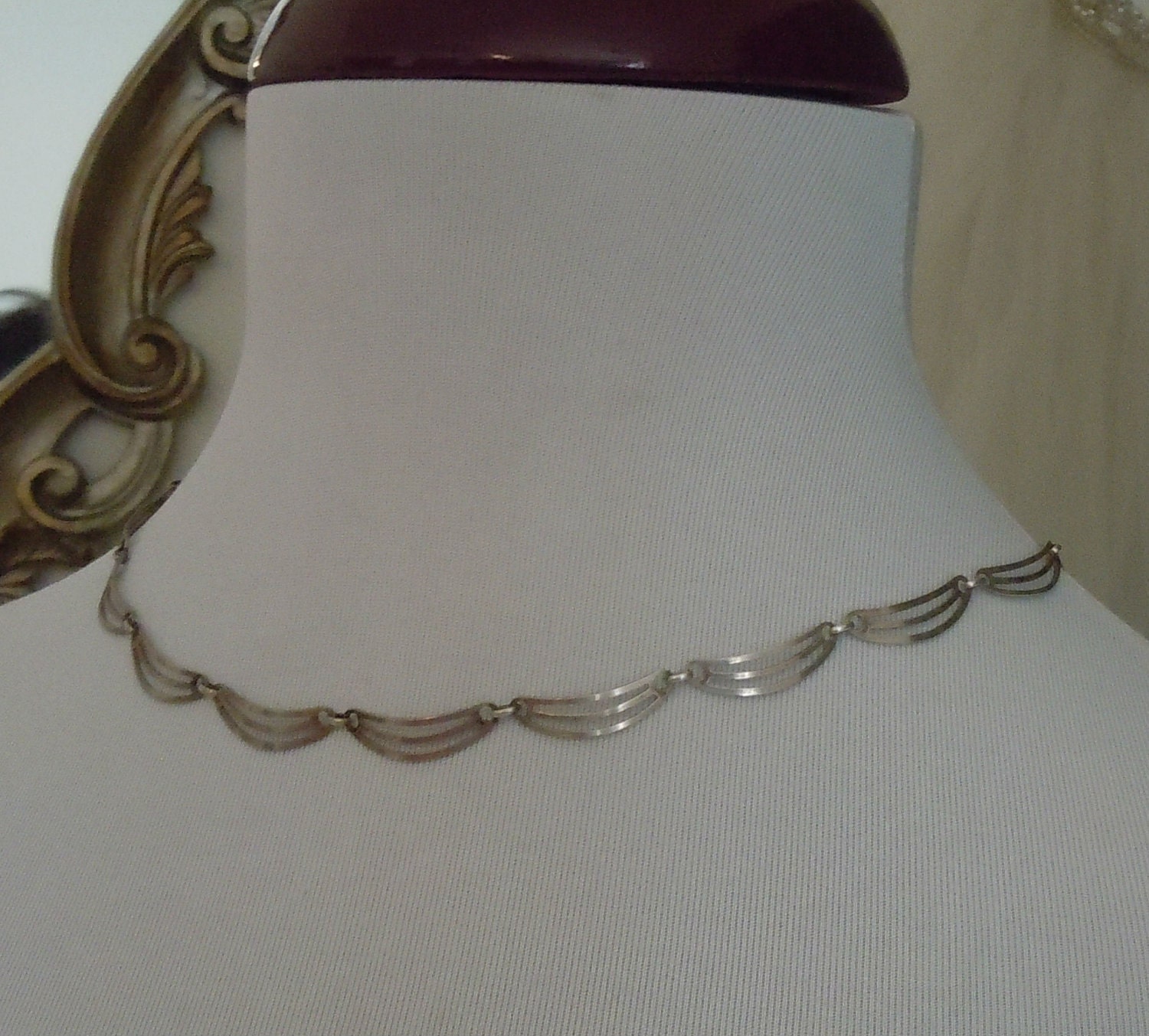 Antique 1910's SILVER NECKLACE Signed FBM 835 Silver Free Shipping