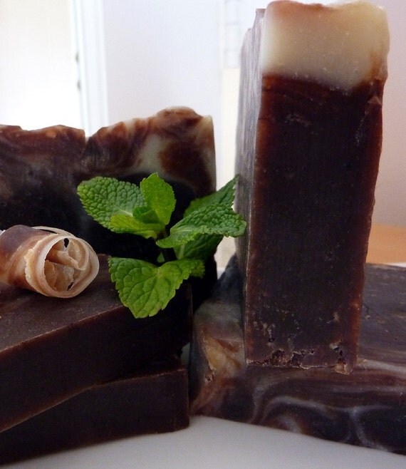 Mint Choc Queen Vic - mint chocolate handmade soap natural plus beautiful postcard