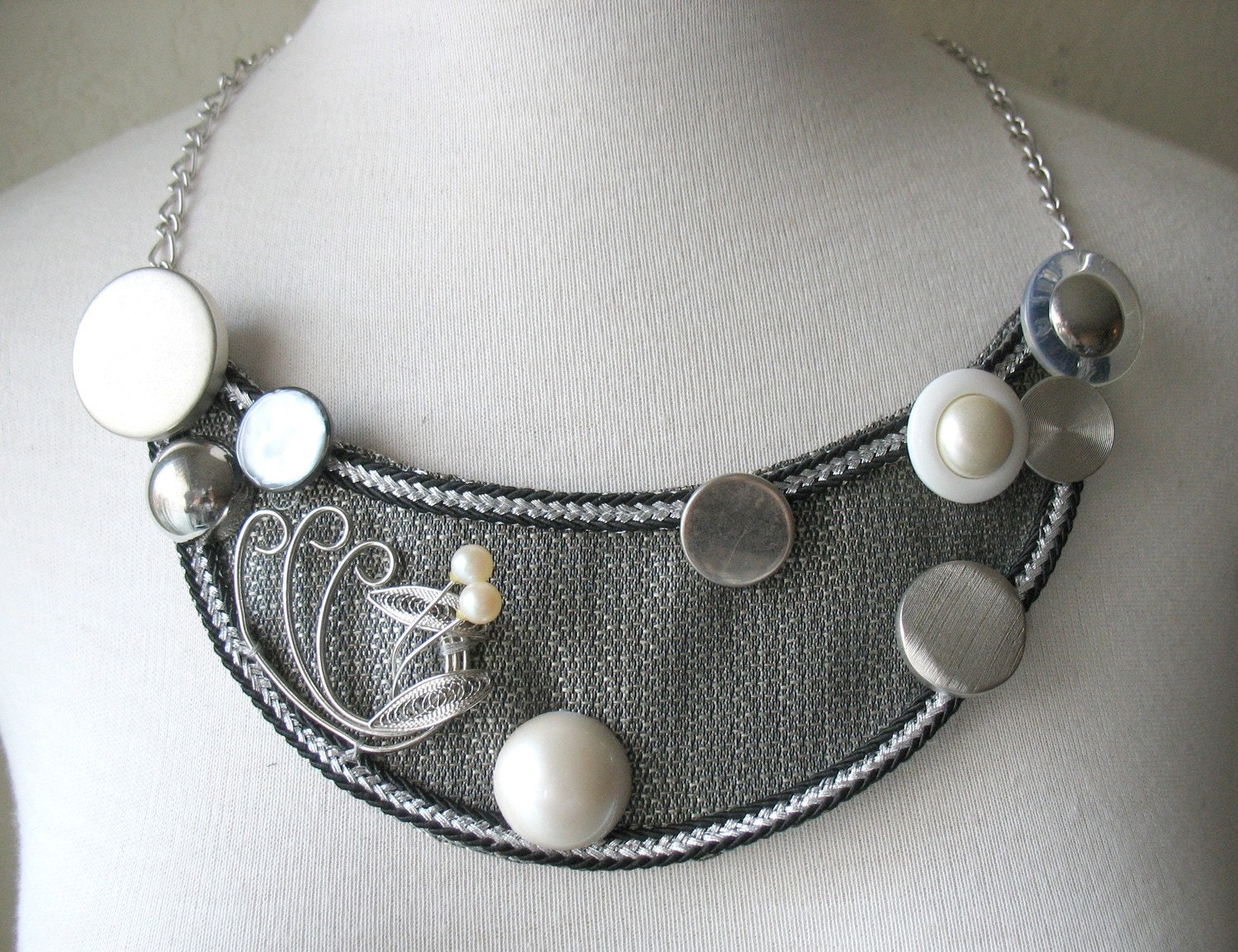 GREY AND SILVER Mod Bib Statement Necklace by MaggieGlynn
