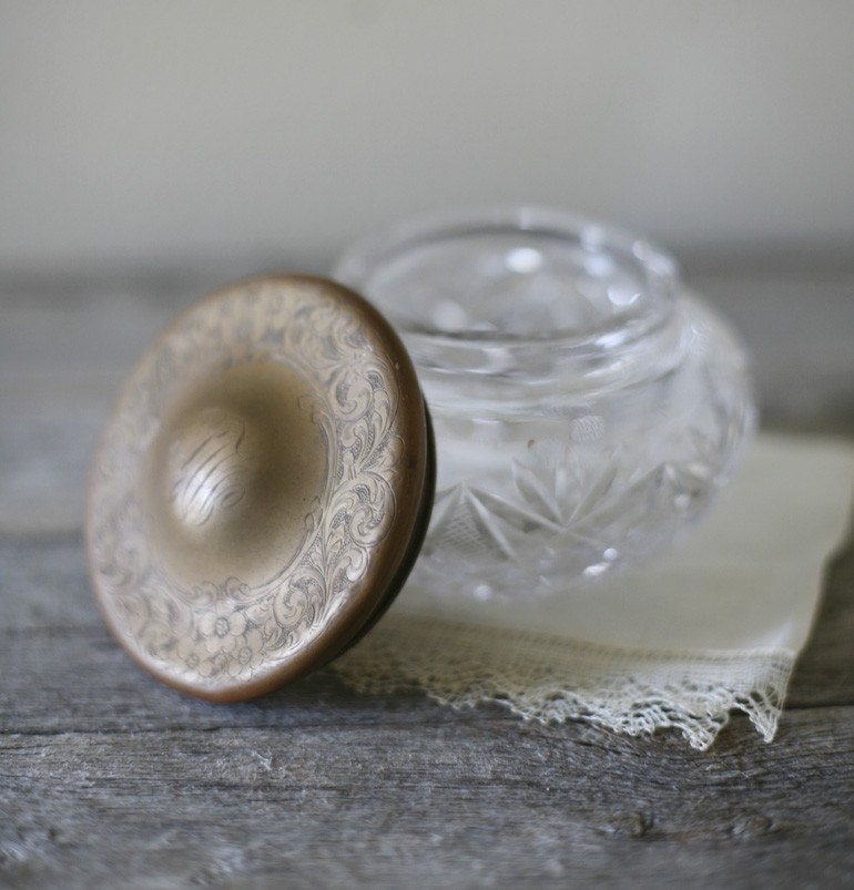 antique glass powder jar by sadieolive on Etsy