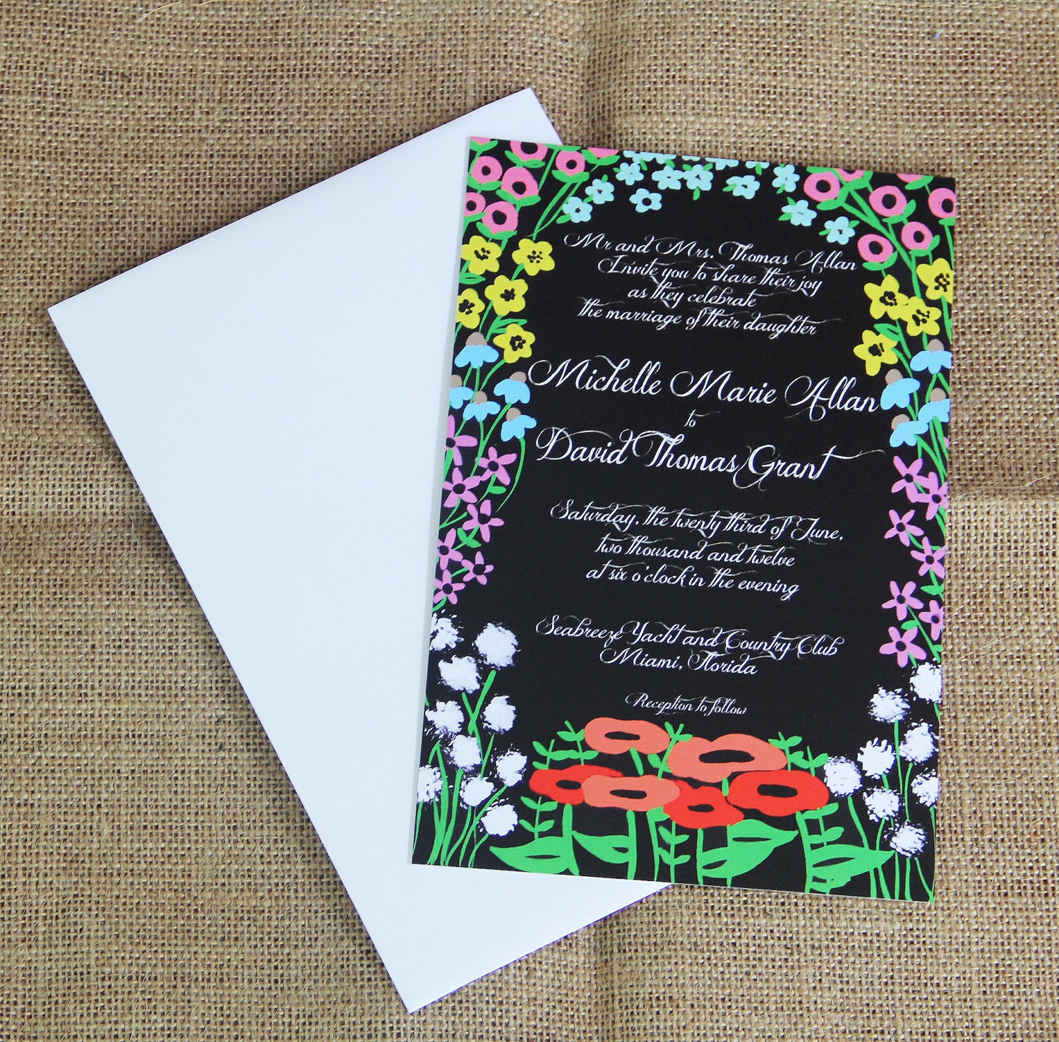 Hand Painted Wedding Invitations - Colorful Wildflowers - Customizable