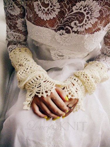 Lacey Crochet Wedding Cuffs with Pearls