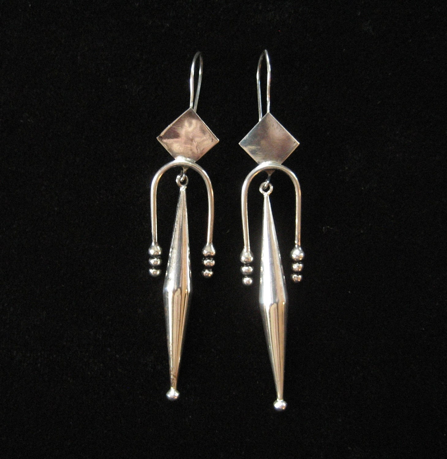 3 Inch Long Sterling Silver Modern Art Earrings