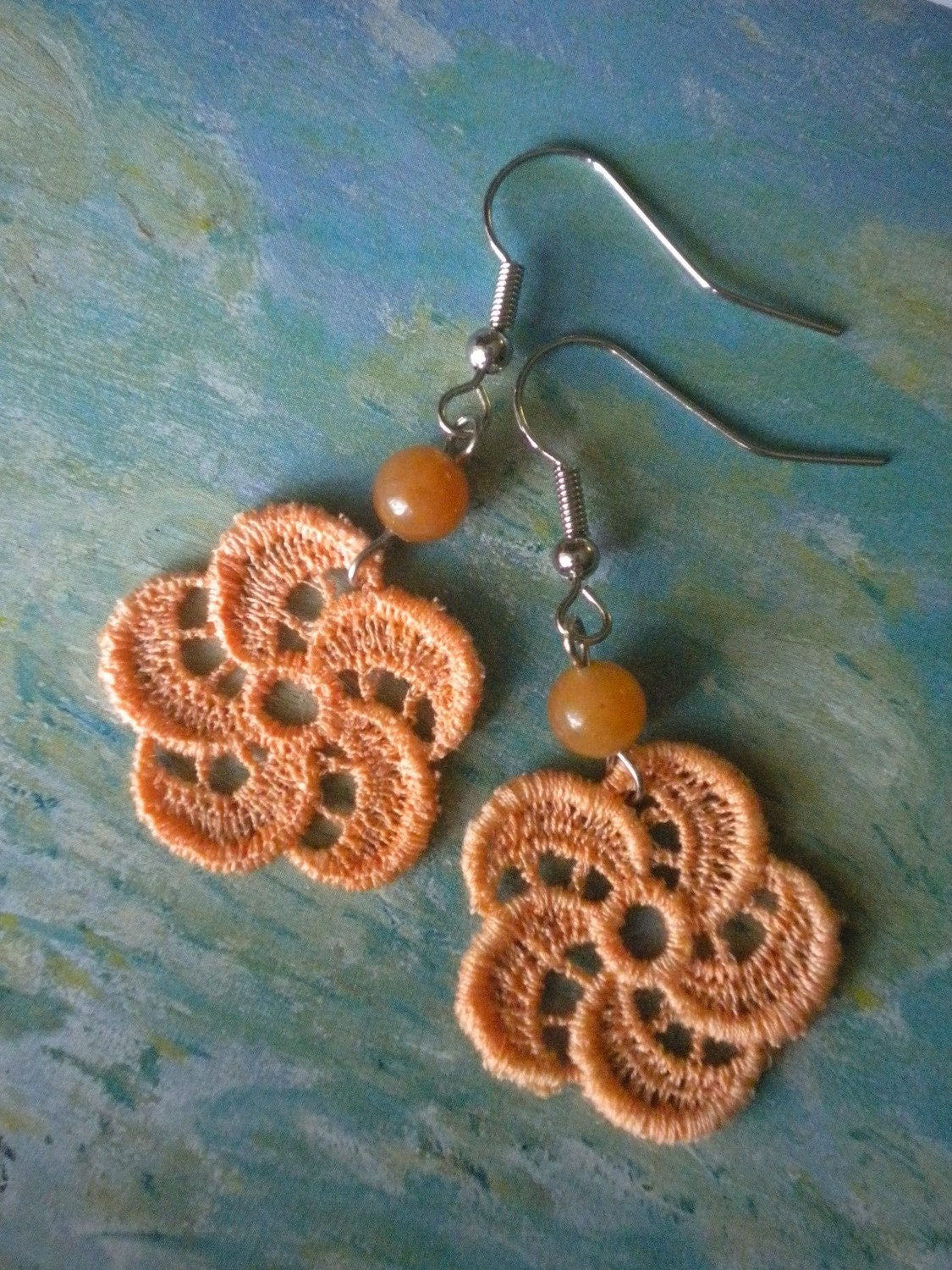 SALE - Chloe Peach Vintage Lace Earrings