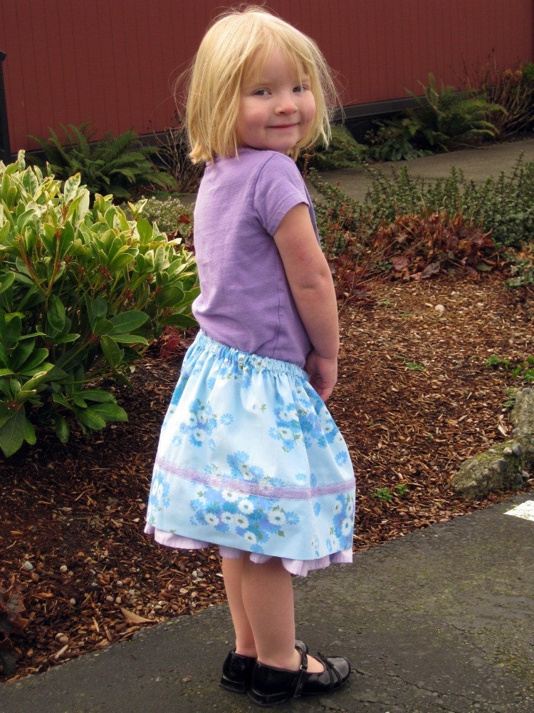 4T Eco Friendly Toddler Pillowcase Skirt in Blue and Lavender by Big Sister Designs