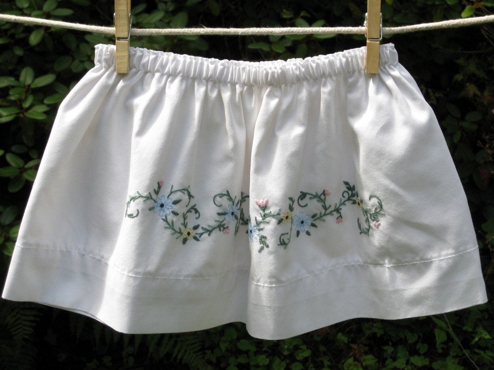 OOAK Upcycled Toddler Skirt size 2T Sweet Embroidered Flowers