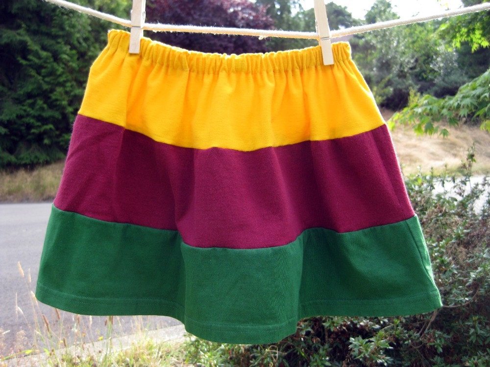 Upcycled Toddler Skirt Yellow, Plum, and Green size 4T OOAK