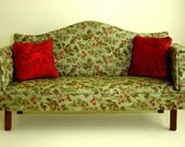Miniature Dark Green Floral Chippendale Sofa