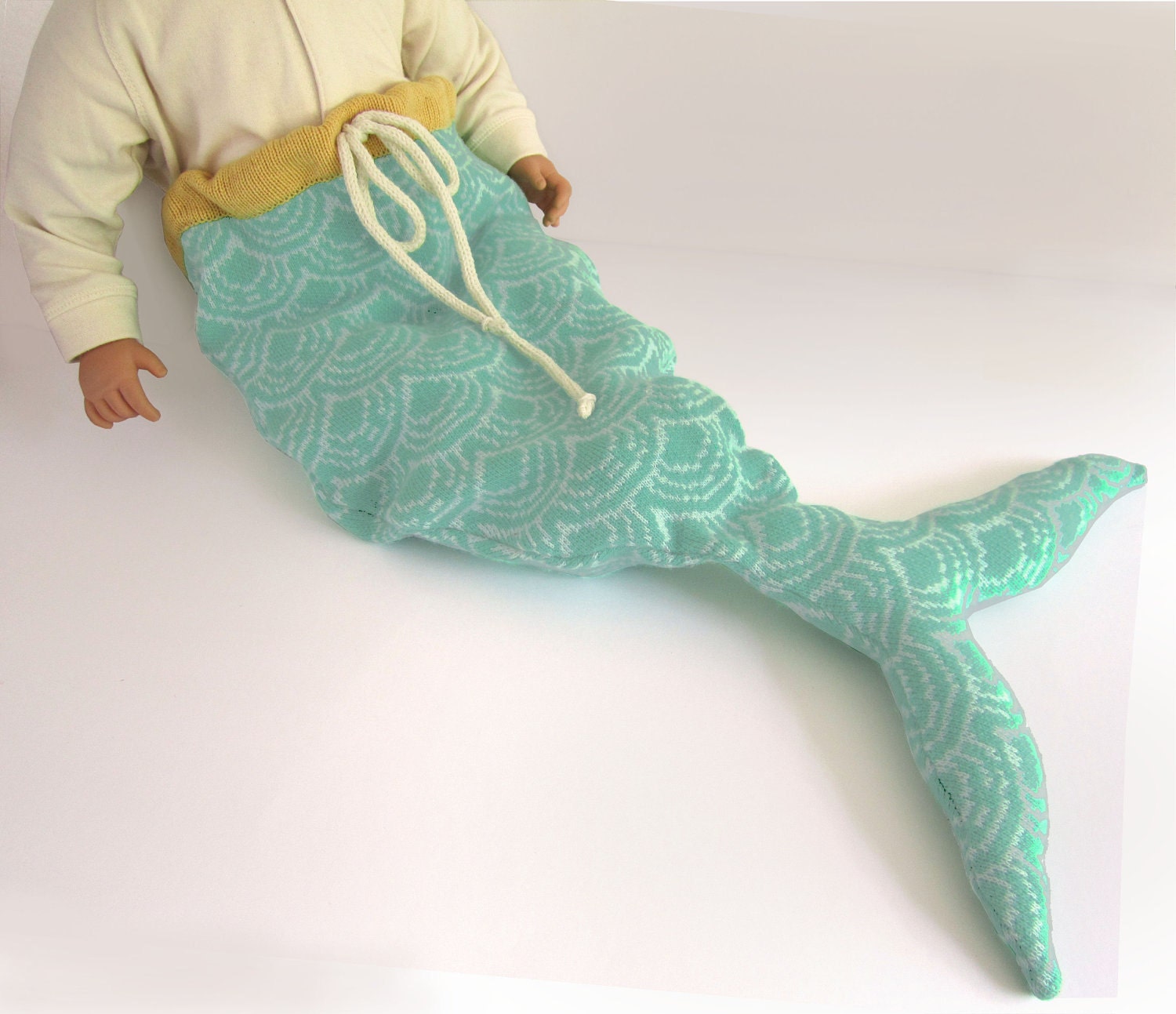 Mermaid Tail Baby Costume, Pale Print, Handmade Knitted - Baby Gift