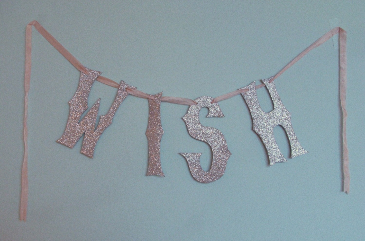 vintage inspired glittered WISH banner 15 inch