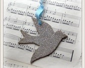 Vintage Inspired Glass Glitter Dove Ornament in Silver