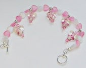 Bracelets- October Awareness Pink / White Bracelet- Bracelet-Silver Bracelet-October Bracelet- White Pink Bracelet- By KMGEMS