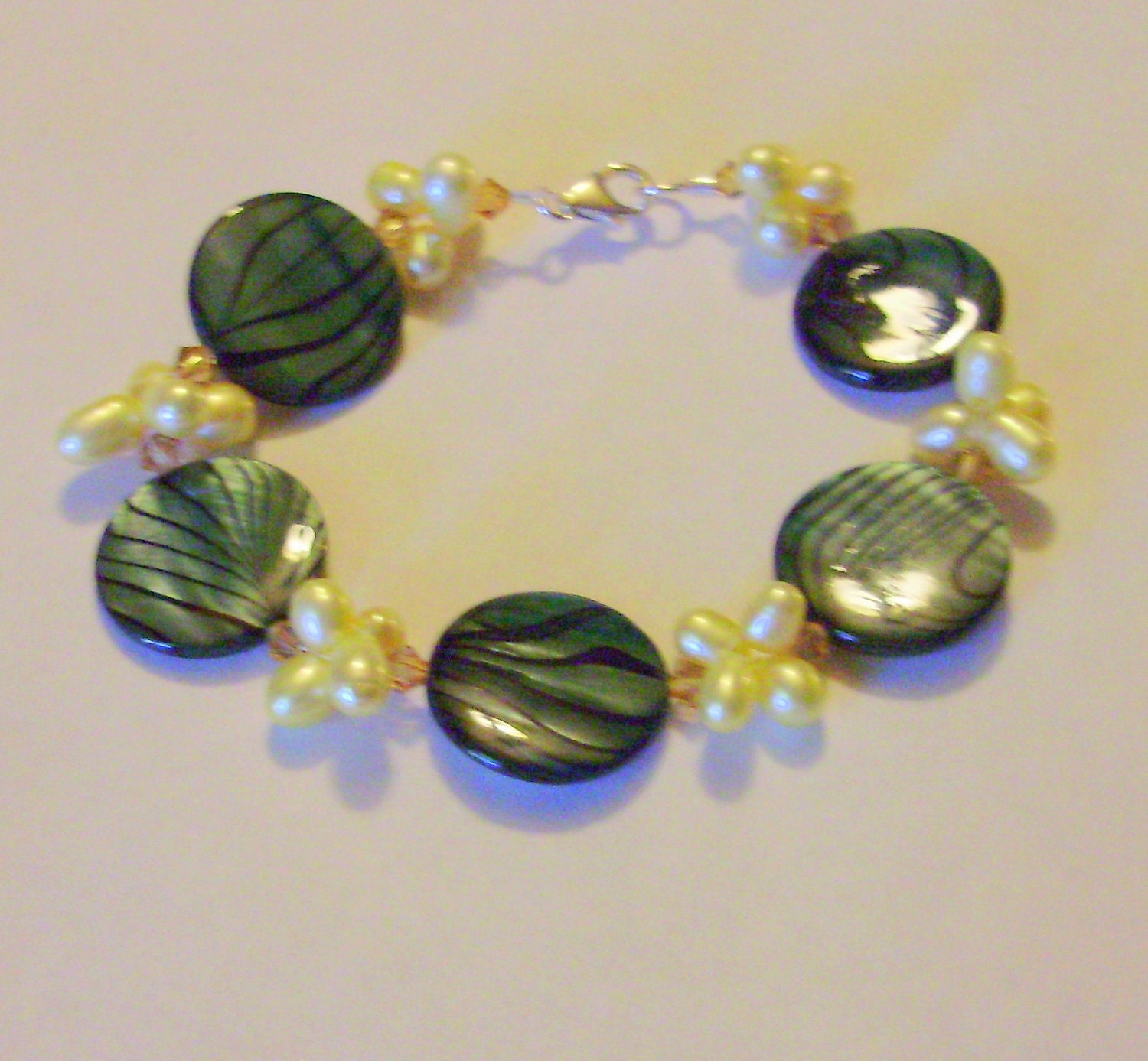 Bracelet-Blue  Lentil  Shells Bracelet- Yellow Pearl Bracelet  - BY KMGEMS