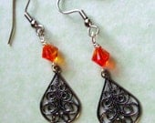 Orange Fire Opal Filigree Earrings-Handmade Original Designs BY Kmgems