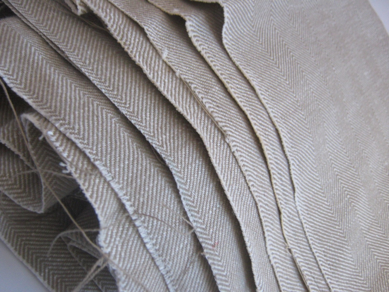 Vintage Fabric Herringbone Upholstery Woven Fat Quarter Oatmeal Beige