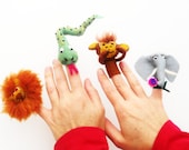 Felt Finger puppets Fingertips  My Favourite Jungle and Savanna Animals Lion/Elephant/Monkey/ Anaconda