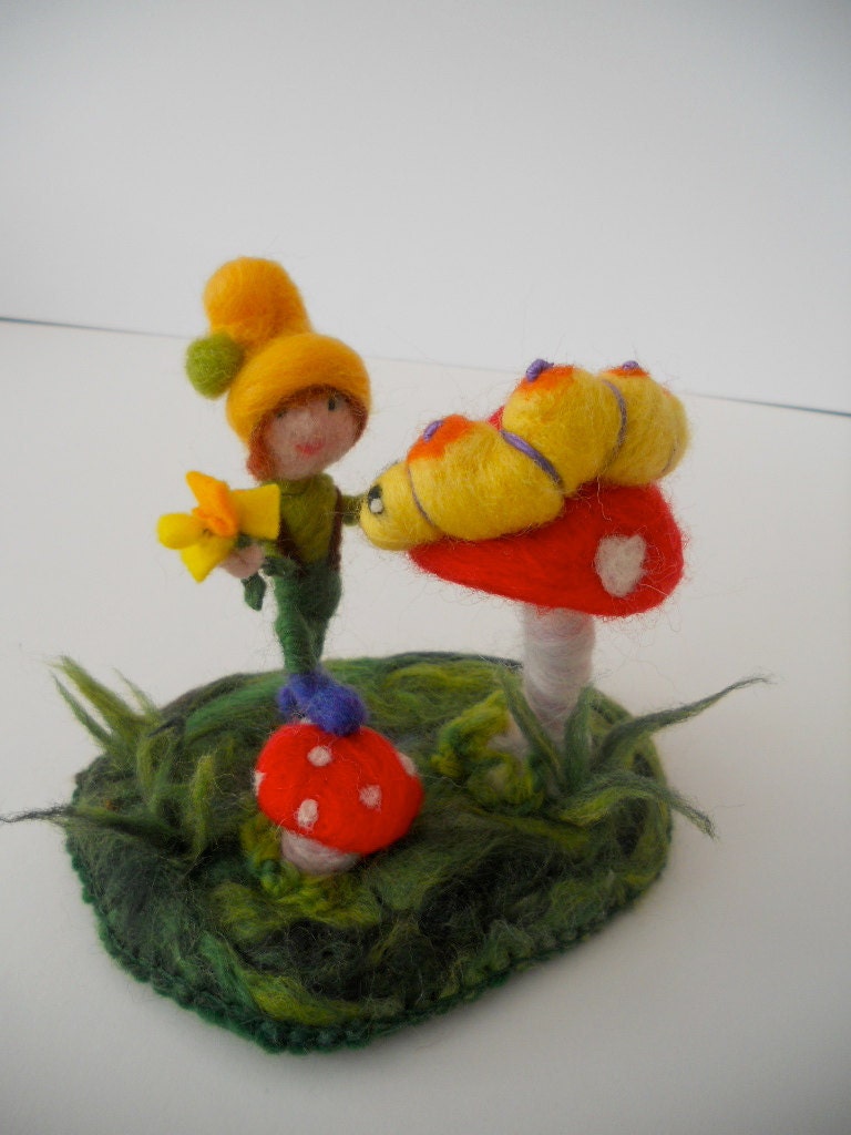 Making New Friends...A Needle Felted Springtime Scene Home Decor. FREE Worldwide Shipping