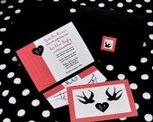 Retro Dot Red, Black and White Pocketfold Wedding Invitation x 1