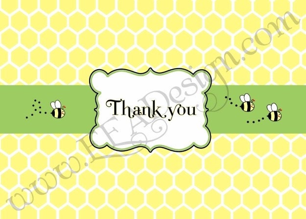Bumble Bee Thank you card (yellow, green, black and white) - DIY Printable