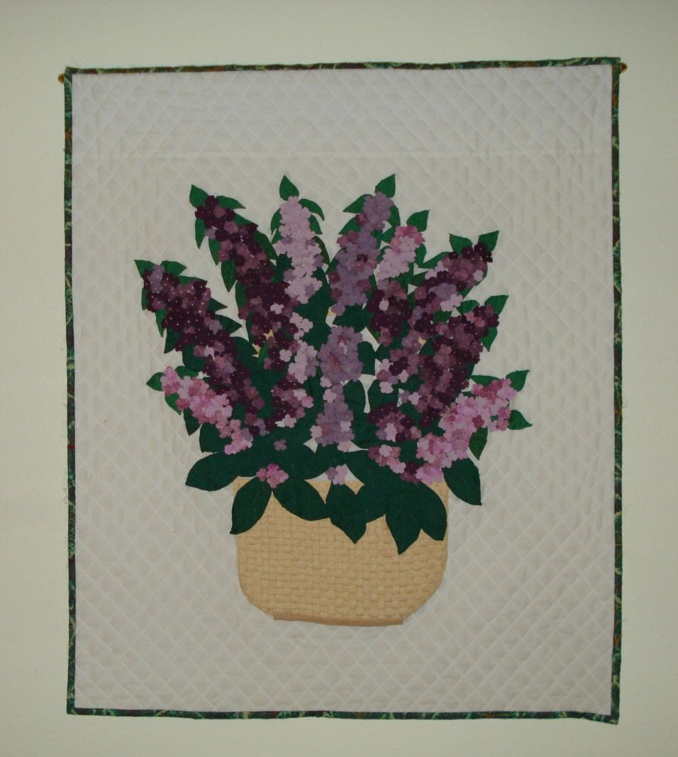 Fiber Art Quilt Basket of Lilacs art