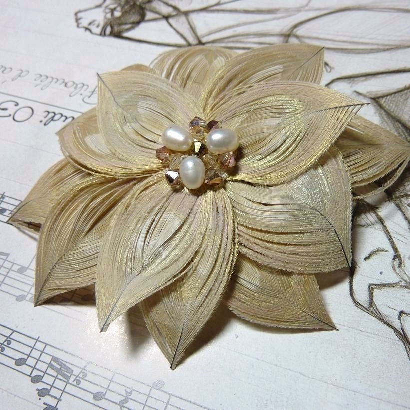 Custom Order for Stephanie - 2 x  The Signature  -  Ivory, Gold and Champagne Peacock Feather Flower Fascinator