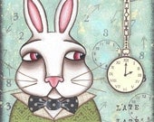 White Rabbit Alice In Wonderland PRINT of orginal mixed media painting artwork by Lori Ramotar