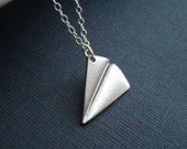 Paper Airplane Necklace In Silver, One Direction Necklace, Origami Modern, Whimsical, Pendant, Charm