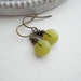 Little Lemon Green Jade Dangle Brass Earrings. Wire Wrapped, Stone Drop Earrings, Gift For Her Under 25