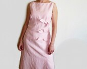 Vintage Pink linen dress, Exquisite couture CARLISLE Cocktail Party bows Dress Wedding dress