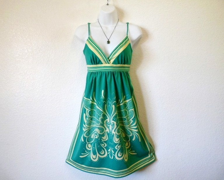 Vintage 70s Neon Mini Dress Butterfly Print Sundress Tunic Dress Summer Fashion Caron Chicago size S/M
