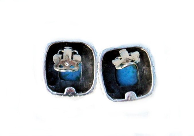 Vintage Lapis Lazuli Clip Sterling Silver Earrings