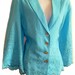 Vintage Turquoise Linen Jacket Embroidered Fleur De Lis Spring Fashion Size 8