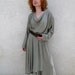 SALE Vintage 60s Linen Dress Asymmetrical Wrap WILD ROSE Olive Green Cowl Draped Neck M Spring fashion