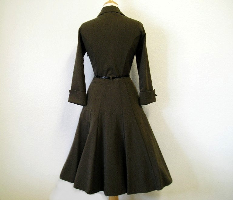 SALE Vintage 1940s dress DuBarry Olive Dress Mod Classic Formal Office Bombshell  S