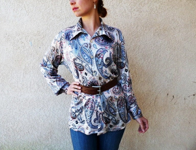 Vintage 60s Blouse Paisley Oleg Cassini Made in Italy