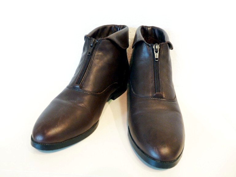 SALE Vintage 80s Granny Boots Brown Leather Prima Royale Cuff Zip up Size 8.5