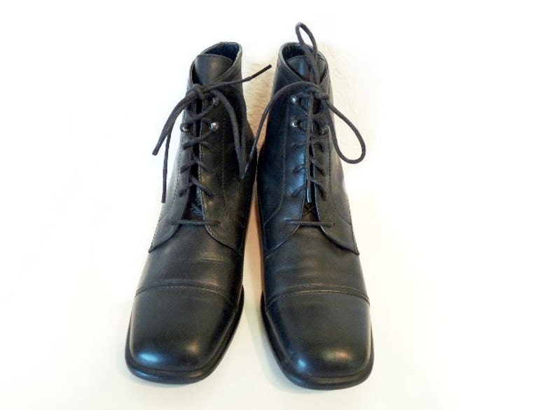 Vintage Black Leather Lace Up Oxford Ankle Granny Boots Liz Claiborne Womens Size 7